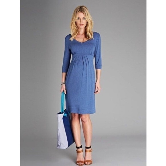 Isabella Oliver The Everyday Maternity Dress in Blue Melange 5 - Picture 1 of 9